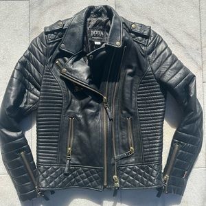 Women’s BODA SKINS leather biker jacket gold hardware. Eur 42 UK 14